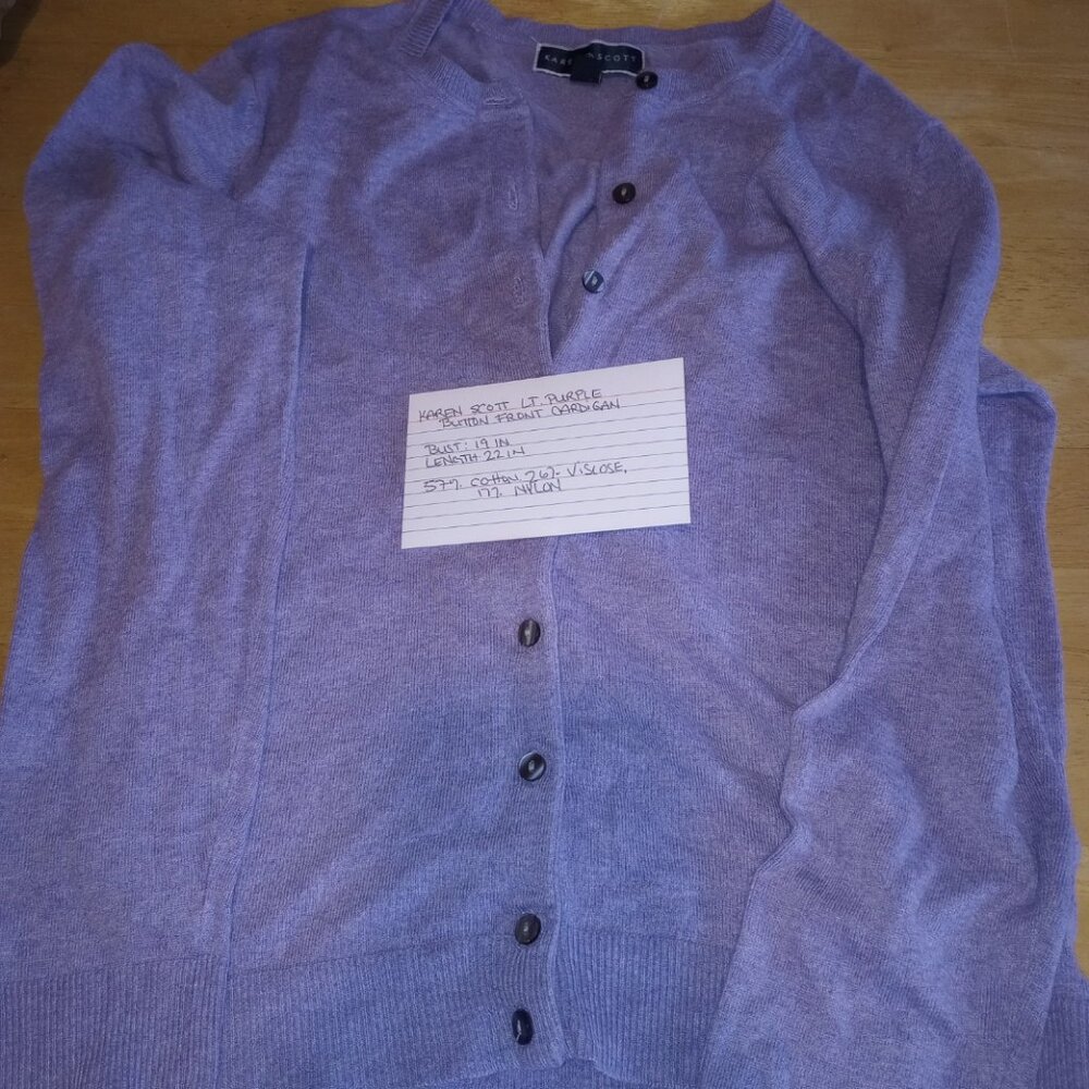 Karen Scott Light Purple Button Front Cardigan Small